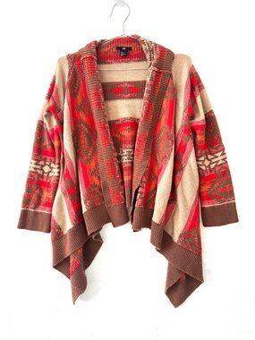 H&M Aztec Open-Front Draped Cardigan Sweater - Red & Brown size S